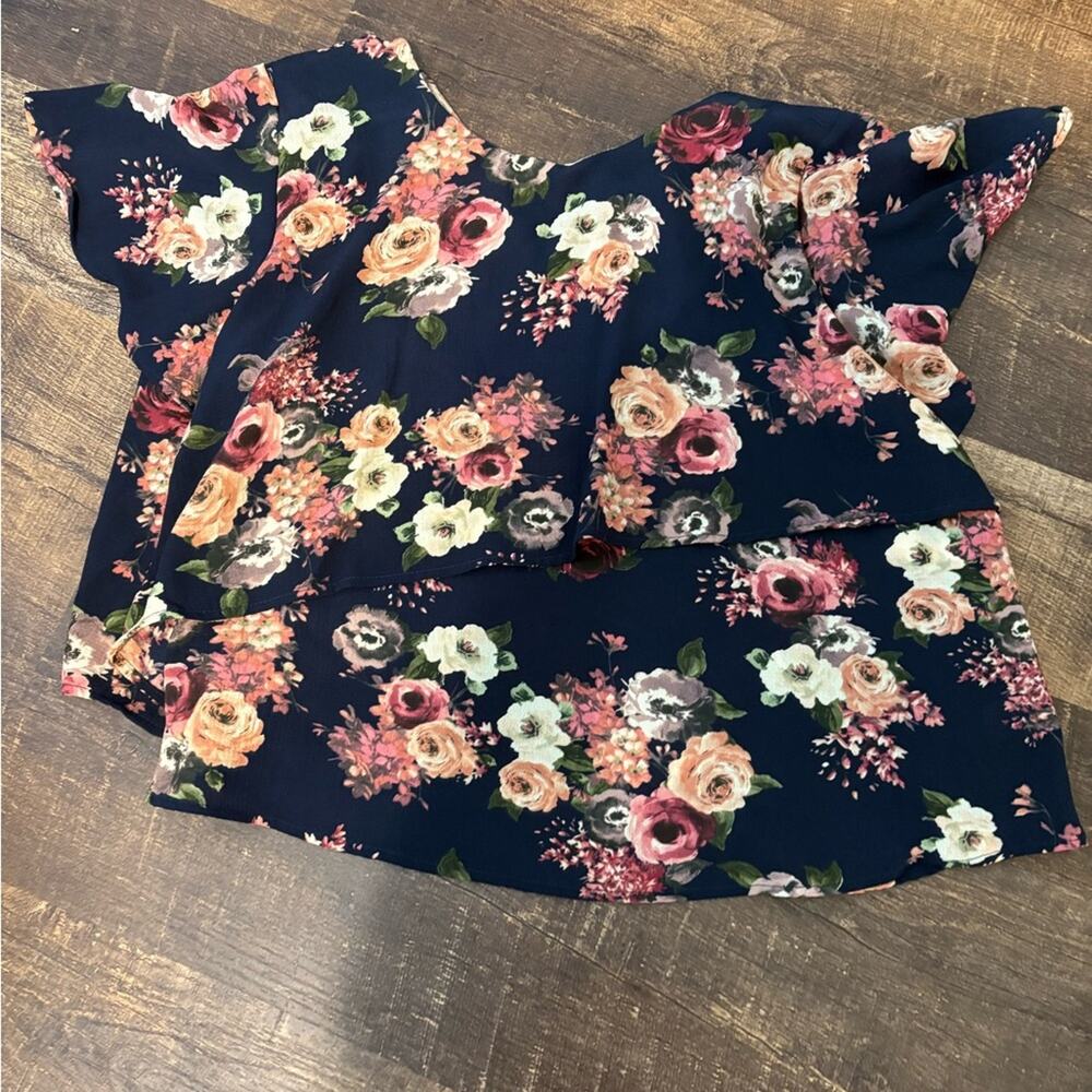 Halogen Floral Blouse - Navy and Multicolor